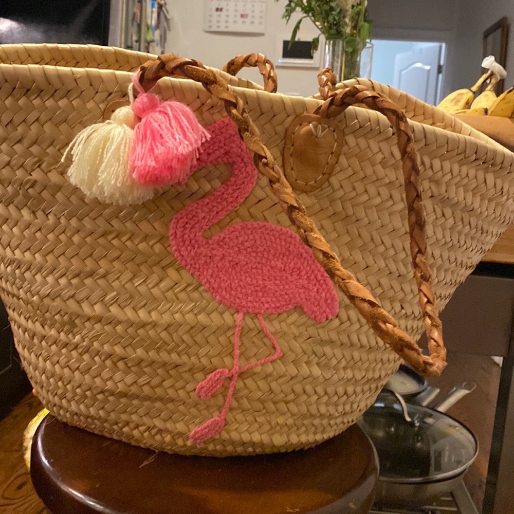 Pink Flamingo Straw Tote Bag
